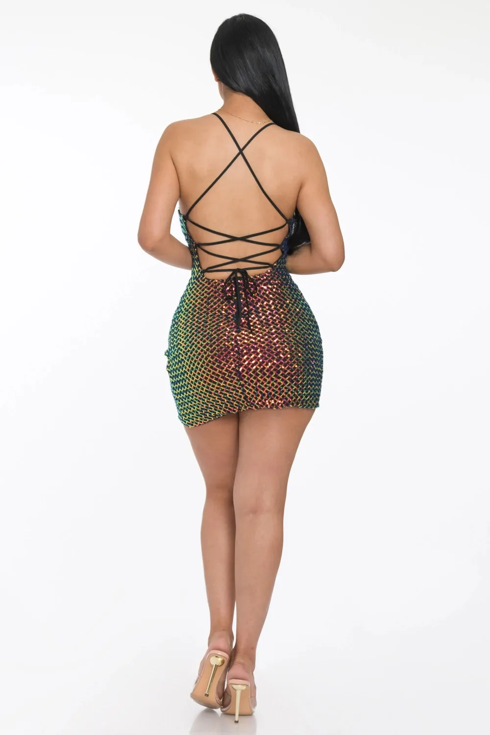 Multicolor Sequin Crisscross Mini Dress