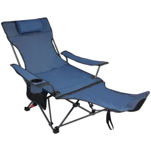 Portable Folding Reclining Camp Chairs with Removable Footrest and Adjustable Backrest, Blue