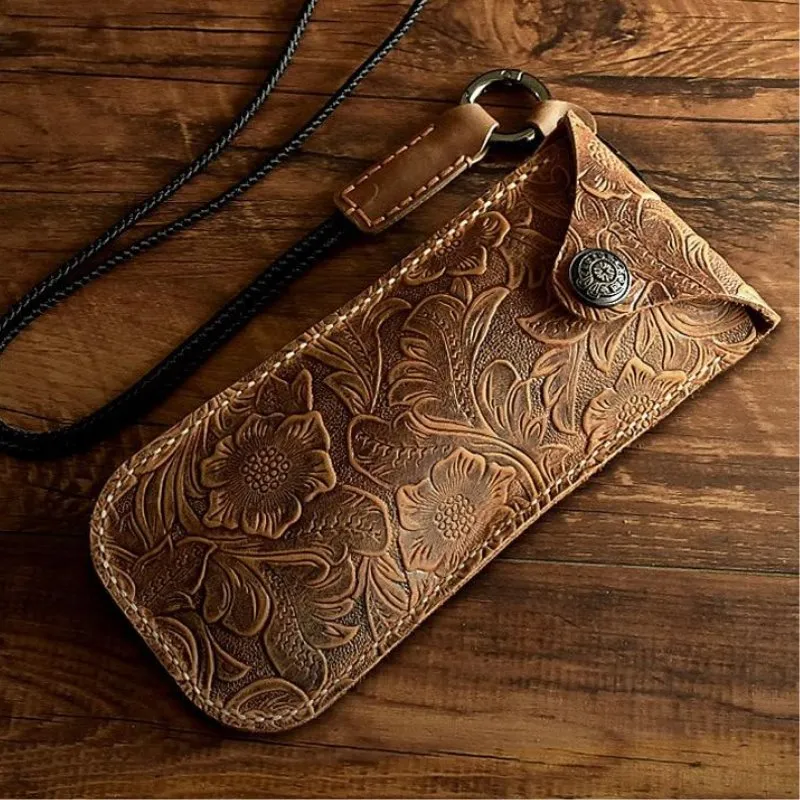 Portable Leather Glasses Hanging Case