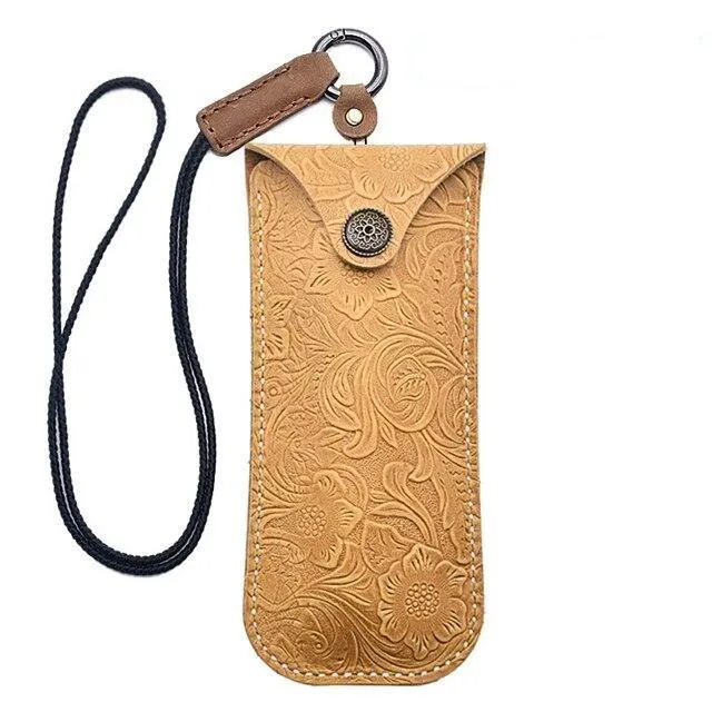 Portable Leather Glasses Hanging Case