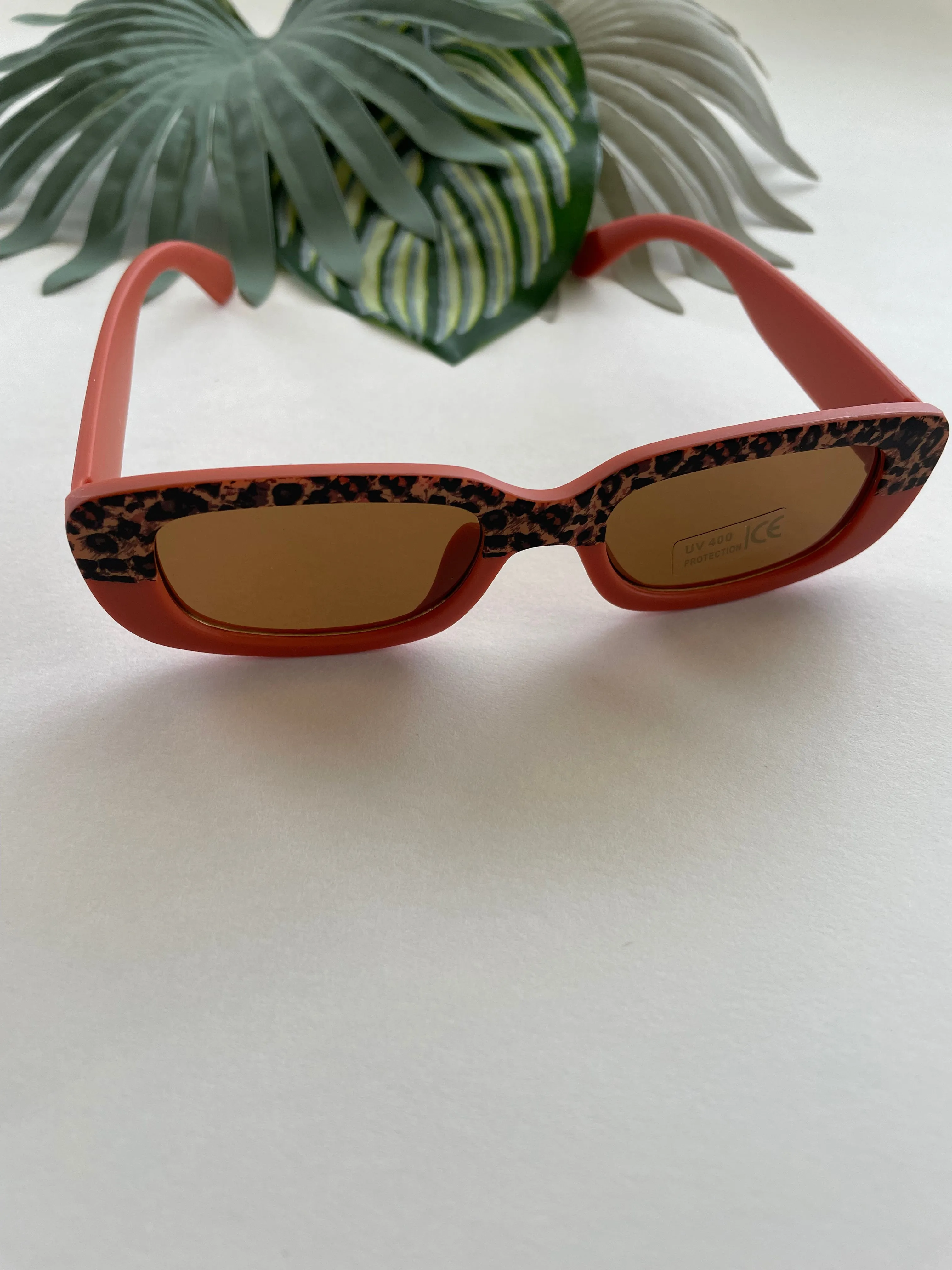 Rectangle Two Tone Cheetah Sunglasses - Rust