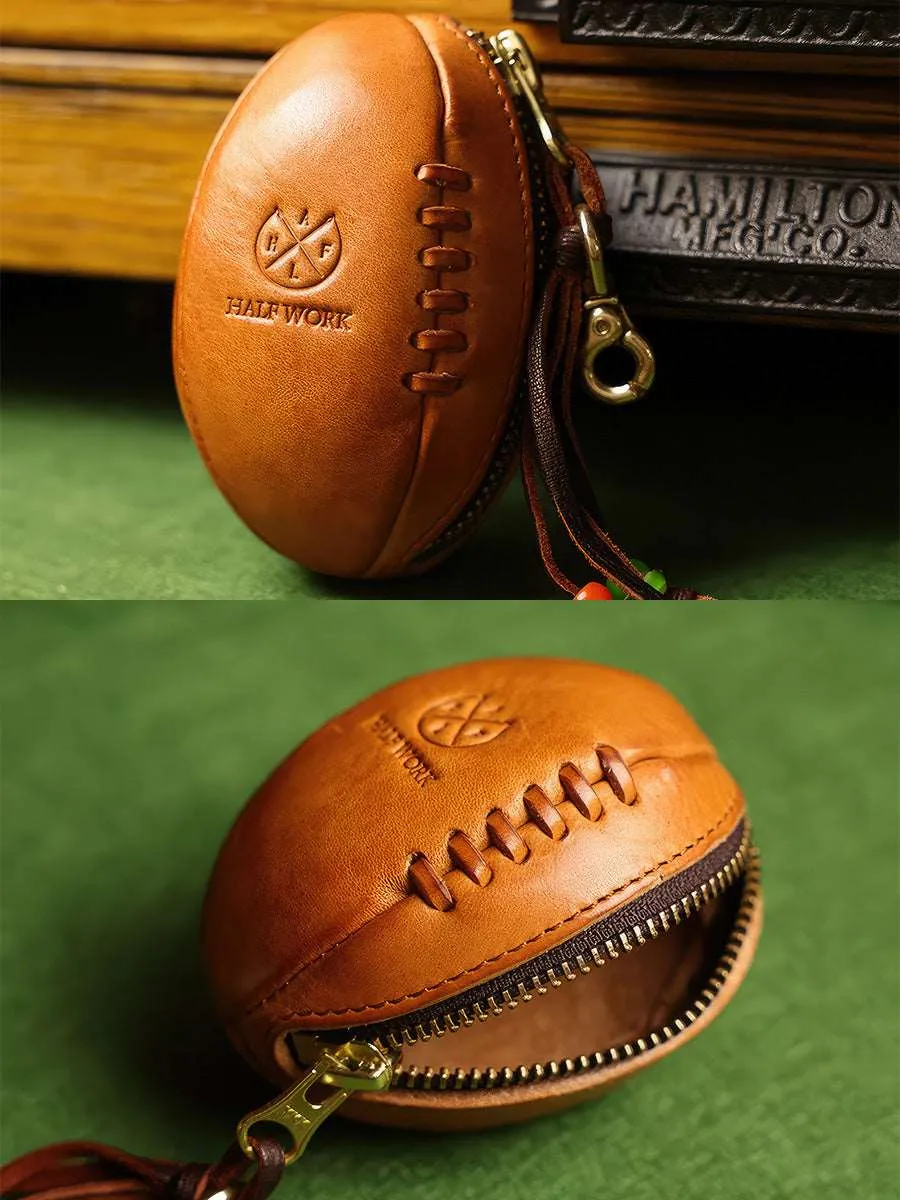 Retro Handmade American Football Shape Leather Pouch