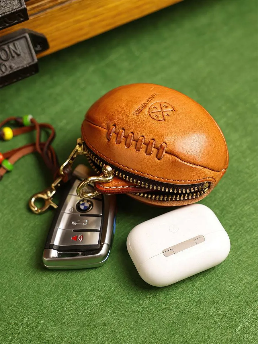 Retro Handmade American Football Shape Leather Pouch