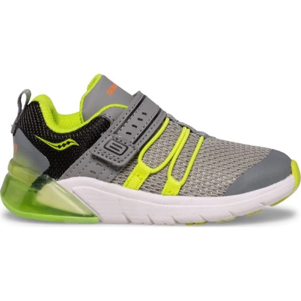 Saucony Toddler Boys Flash Glow 2.0 Jr. Velcro Sneaker Grey / Lime