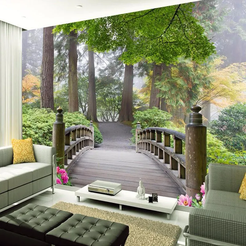 Small Bridge Forest Landscape Wallpaper Mural (㎡)