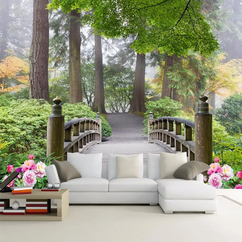 Small Bridge Forest Landscape Wallpaper Mural (㎡)