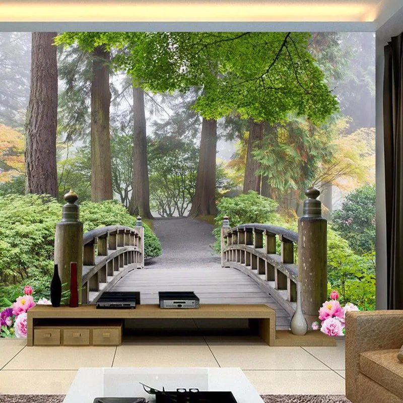 Small Bridge Forest Landscape Wallpaper Mural (㎡)