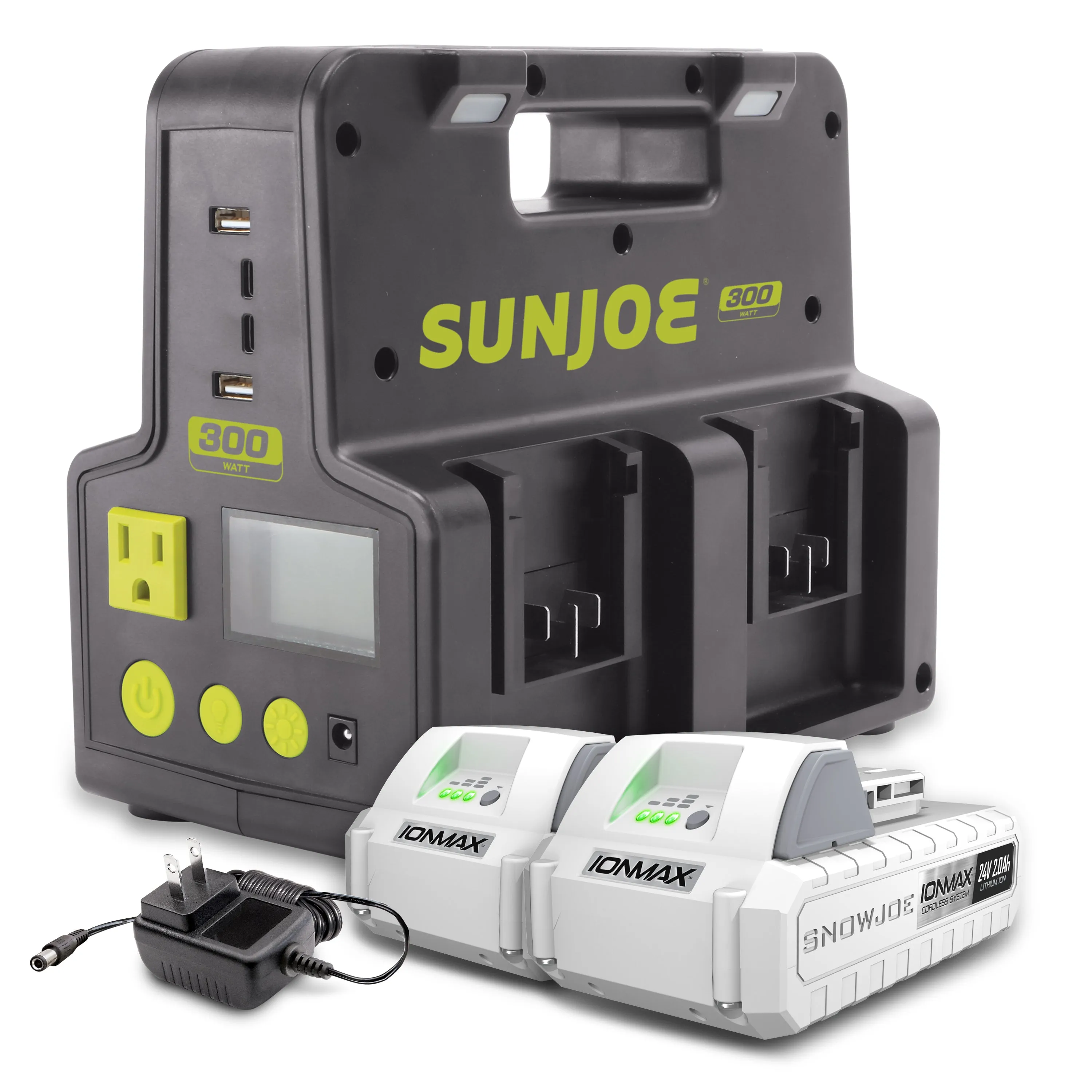 Sun Joe 24V-300WI-2AMP-KIT 24-Volt Cordless Powered Inverter Generator Power Station | W/ 2 x 2.0-Ah Batteries