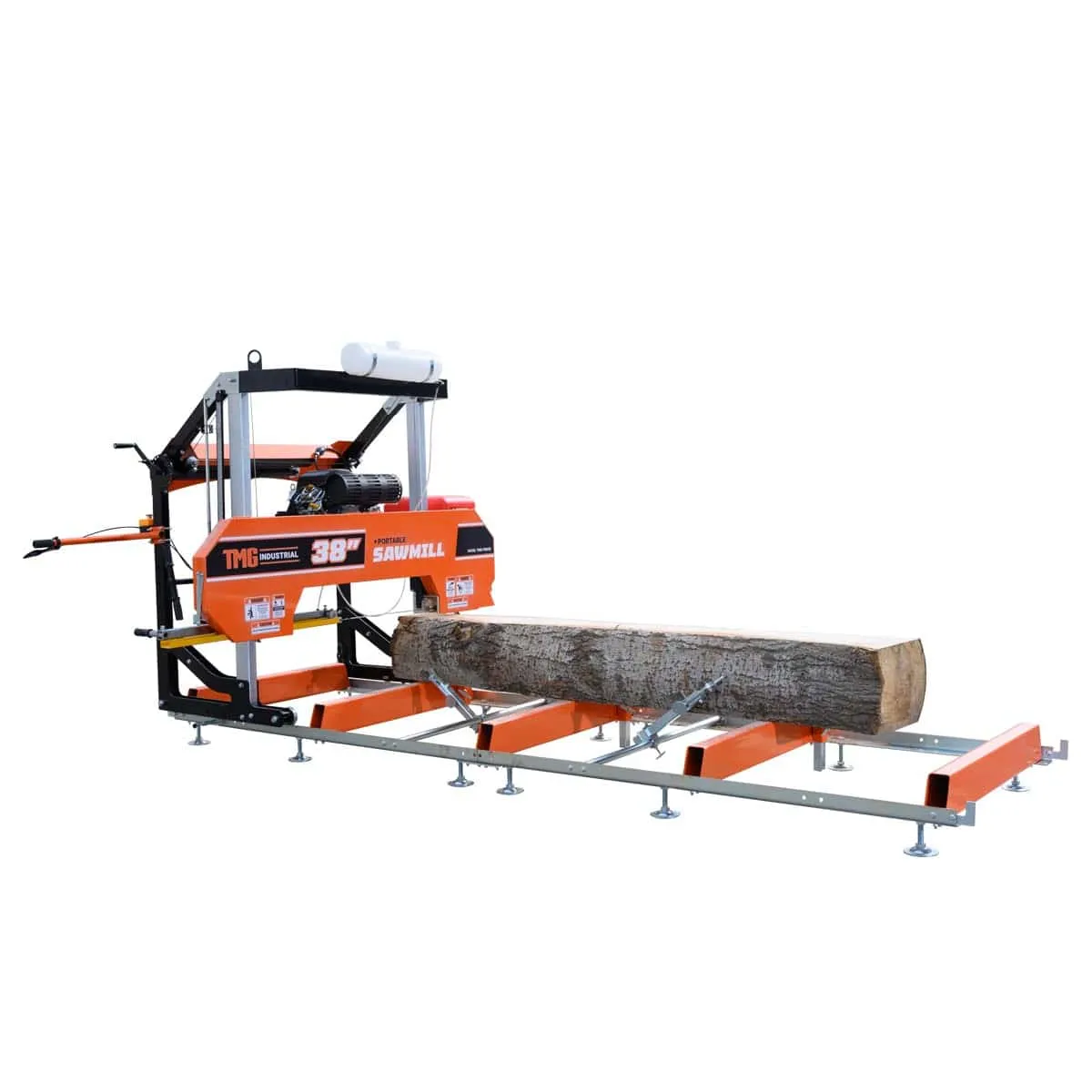 TMG Industrial 38” Portable Sawmill, 14-½’ Track Length, 22 HP V-Twin Engine, 4-Post Carriage, 10 L Water Tank, EPA Certified Fuel Tank, TMG-PSM38