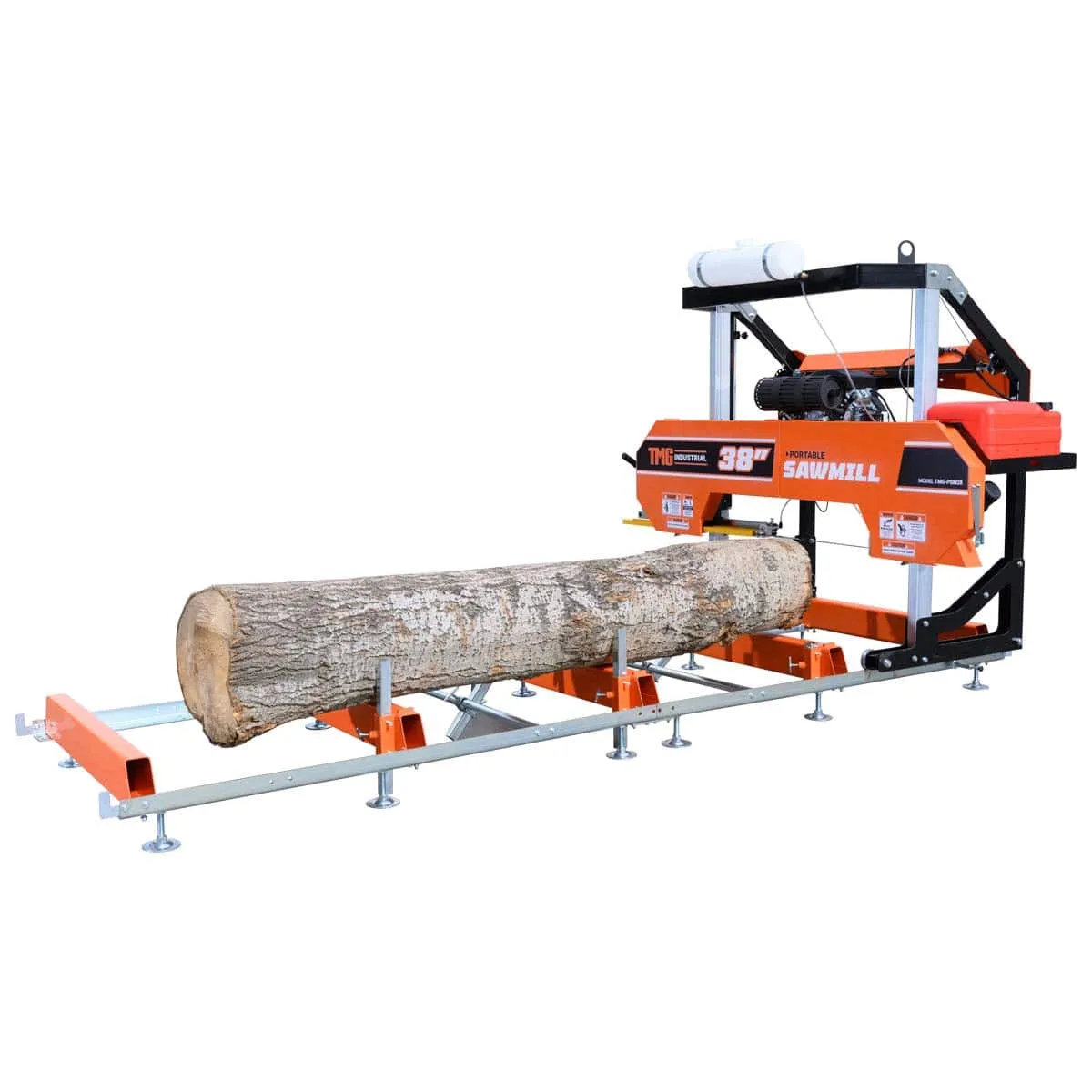 TMG Industrial 38” Portable Sawmill, 14-½’ Track Length, 22 HP V-Twin Engine, 4-Post Carriage, 10 L Water Tank, EPA Certified Fuel Tank, TMG-PSM38