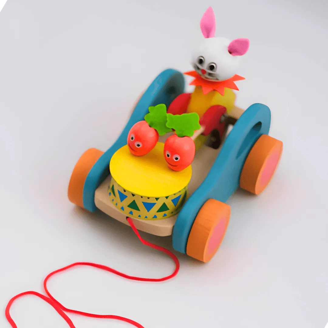 Wooden Drum Musical Pull Along Toy, (Pack of 1)- Rabbit